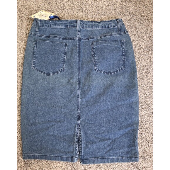 Lexi Jeans Denim Skirt Size 14 Straight Pencil Midi Blue Slit Classic Travel - Picture 6 of 8
